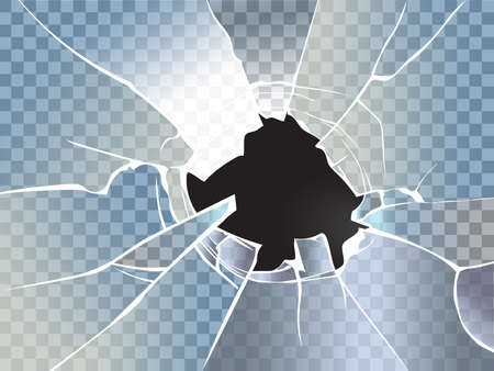 Broken glass. Realistic transparent broken glass background illustration. Shattered glass.のイラスト素材