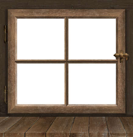 old antique wood window frame white background