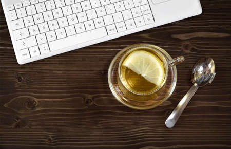 desktop office work tea lemon winter fruit relaxの写真素材