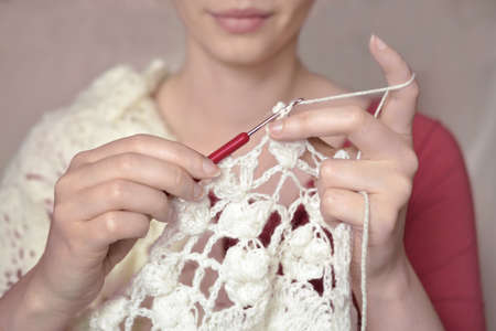 crochet hook woman blanket doily yarn wool knit