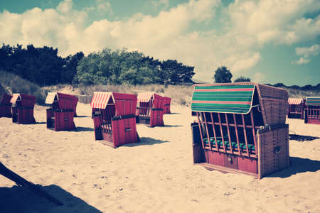 beach chairs retro vintage past nostalgic oldの写真素材