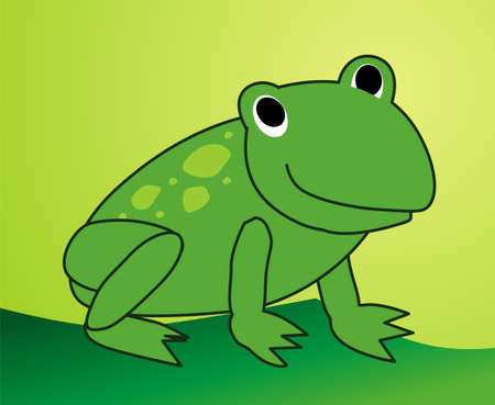 green cartoon frog on a leaf cuteの素材 [FY310144480552]