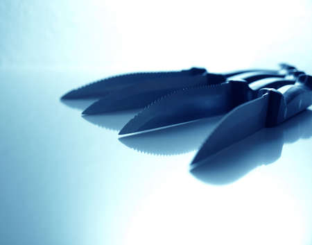 Steak-Knives in steel blueの写真素材