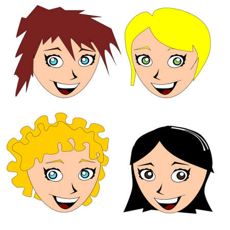 Illustration of four cheerful girlsのイラスト素材