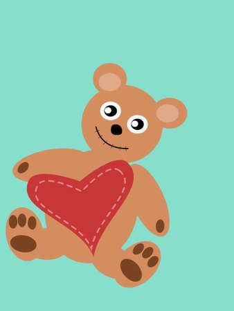 Tedy bear with red heart shapeのイラスト素材