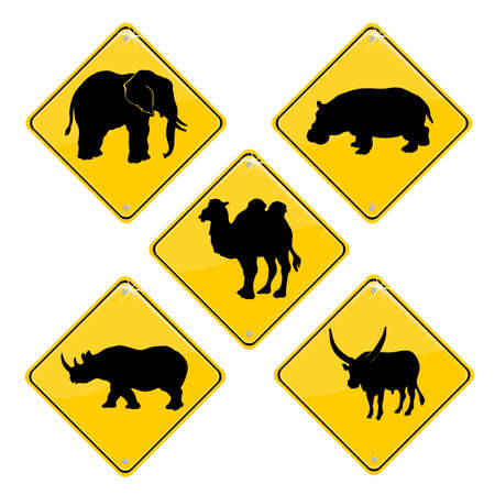 Yellow sign with African animalsのイラスト素材