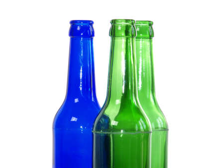 Empty bottles on white, recycling backgroundsの写真素材