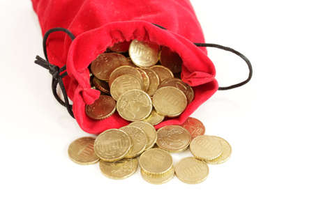 Red bag with Euro coinsの写真素材