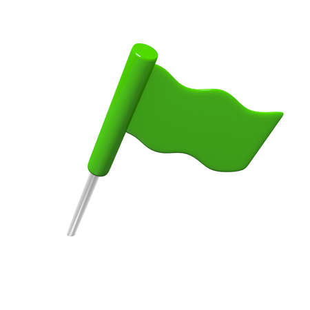 Green flag on a white background, 3d imageの写真素材