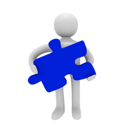 Man with blue piece of puzzle, 3D imageの写真素材