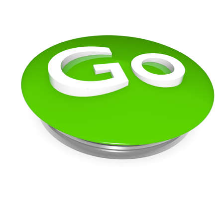 Go green button isolated on white, 3D imageの写真素材