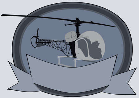 Vintage helicopter with a frame and ribbonのイラスト素材