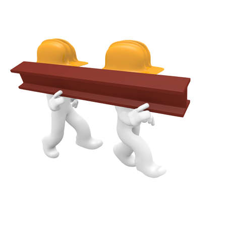 Two worker with a steel beam, 3d imageの写真素材