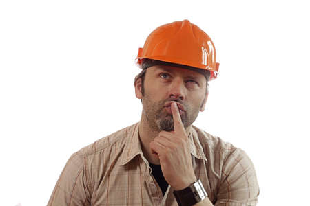 Forward thinking, Construction worker with an ideaの写真素材