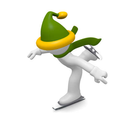 3d man skating on a white backgroundの写真素材