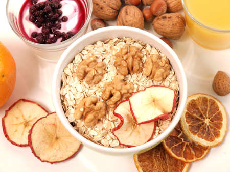 Healthy eating with muesli, diet concept        の写真素材