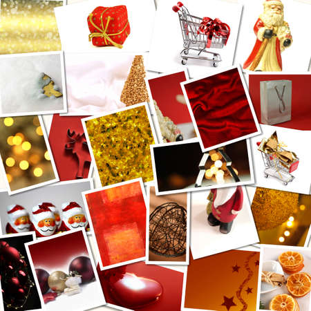 Collage of red and golden Christmas imagesの写真素材