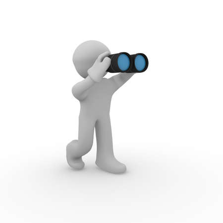 3d man with binoculars on a white backgroundの写真素材
