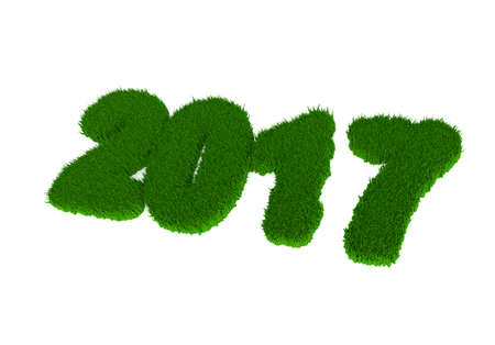 3d render grass on white with the number 2017の写真素材