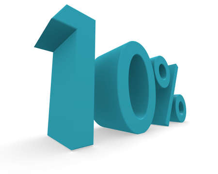 Ten percent in turquoise on a white background 3d rendering