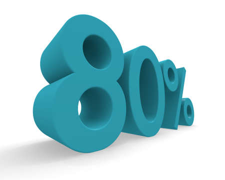 80 percent in turquoise on a white background 3d rendering