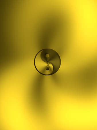 Yin and Yang 3d illustration on a golden background, 3d renderingの写真素材