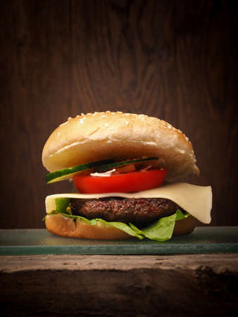 Homemade burger with organic meat and fresh vegetablesの写真素材