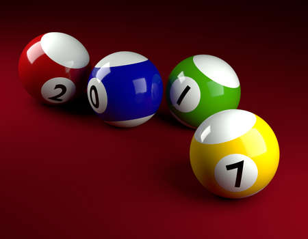 Pool balls on green with 2017,New Year concept 3d rendering