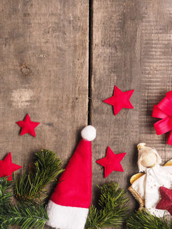 Christmas background on wood with space for text or imageの写真素材