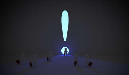 3d rendering of many business character walking into the blue lightの写真素材