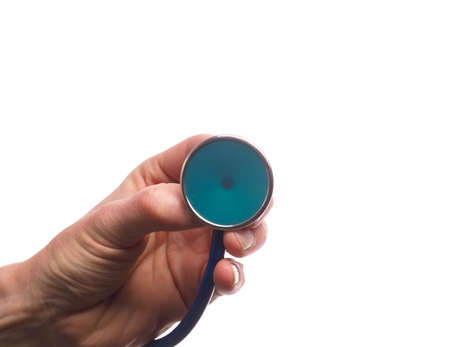 Doctor's hand with a stethoscope on a white background