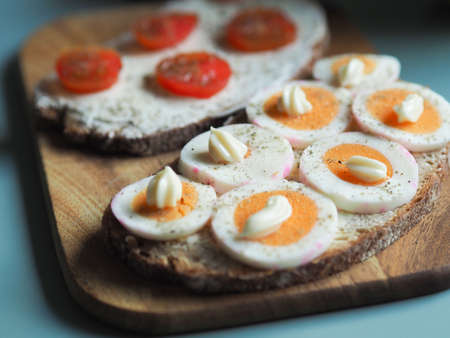 Whole grain bread with tasty cheese and eggs