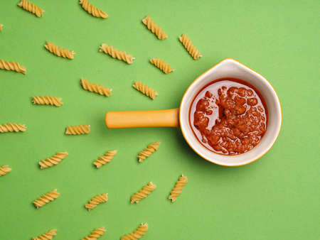 Pasta or noodles background, italian food concepts, view from aboveの写真素材