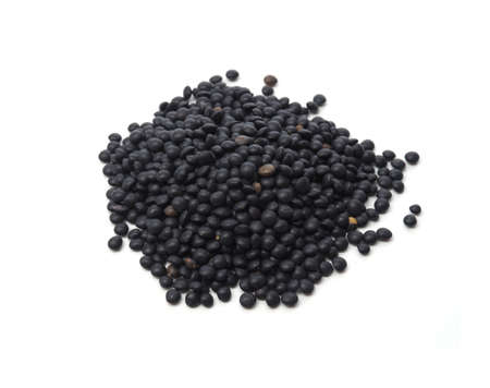 Beluga lentils on a white background, healthy foodの写真素材