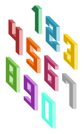 Set of colorful isometric numbers on a white background, vector illustrationのイラスト素材
