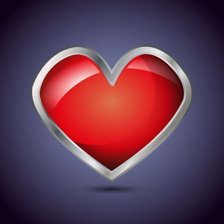 Glossy metal heart shape on a dark bluish background, love or Valentines Day concept. Vector illustration.のイラスト素材