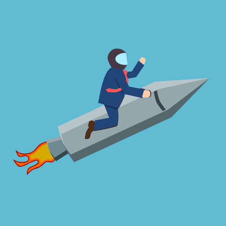 Businessman on a rocket, aim high or success concept, flat styleのイラスト素材