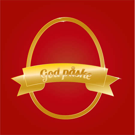 Golden Easter egg silhouette with the words God Paske, Scandinavian Happy Easter concept, Luxury Easter background, vector illustration.のイラスト素材