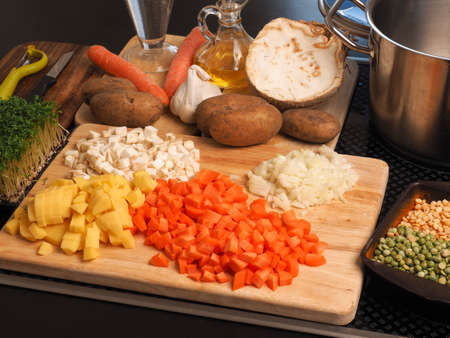 Organic ingredients of cooking a soup of peasの写真素材