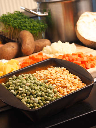 Organic ingredients of cooking a soup of peasの写真素材