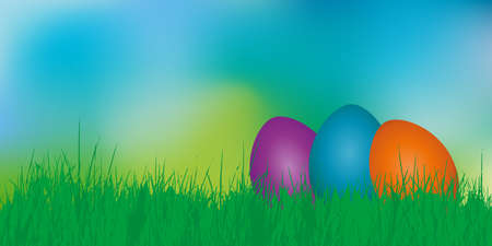 Seasonal bokeh banner with Easter eggs vector illustrationのイラスト素材