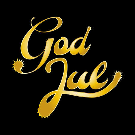 God Jul, Golden Scandinavian words Merry Christmas on a black background, vector illustrationのイラスト素材