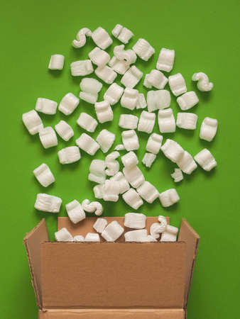 Open cardboard box with packing foam, thinking out of the box conceptの写真素材