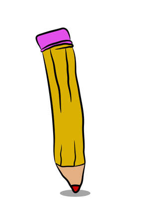 Hand drawn yellow cartoon pencil on a white background, vector illustrationのイラスト素材