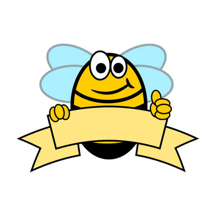 Cheerful cartoon bee with a banner and thumb up, vector illustrationのイラスト素材