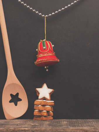 Chalkboard with Christmas decoration and space for textの写真素材