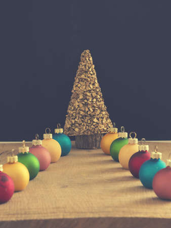 Colorful Christmas decoration on a wooden table