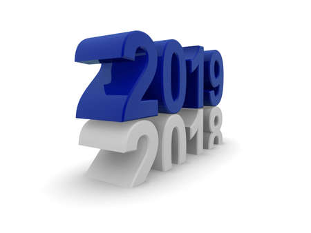 New Year 2019 concept 3d image on a white background, 3d rendering