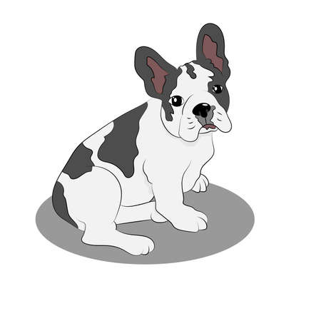 Cute French Bulldog puppy sitting on the floor, vector illustrationのイラスト素材