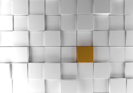 Abstract background with white cubes and a golden metallic one, 3d renderingの写真素材
